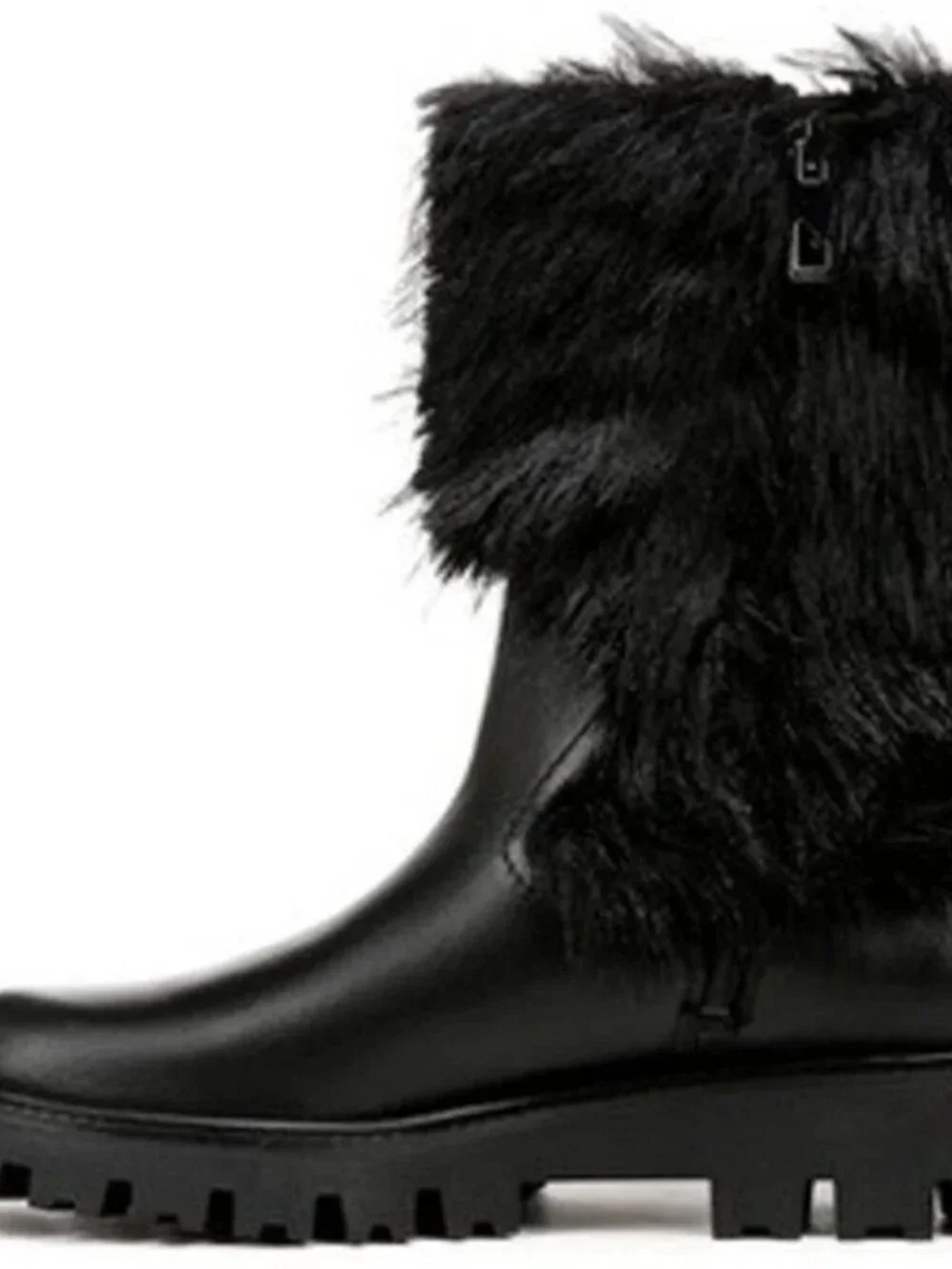 Franco Sarto Brina Black Leather Faux Fur Lug Sole Boots. 6.5M
